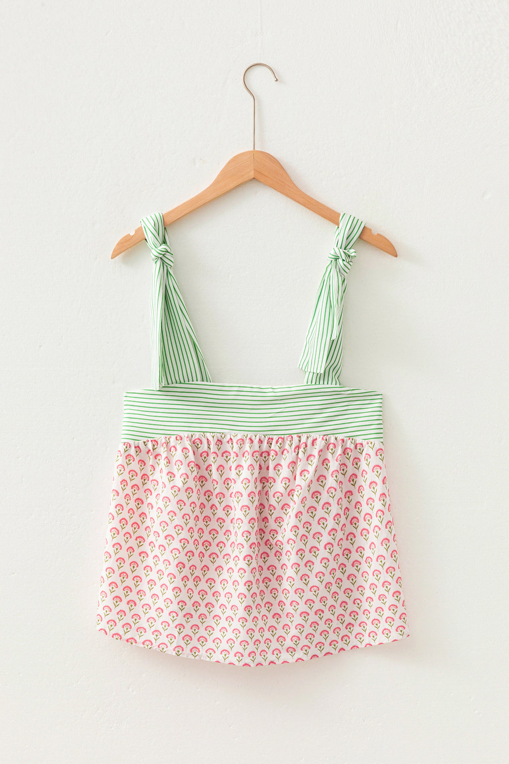 Green Floral Printed Knot Straps Babydoll Tank Top