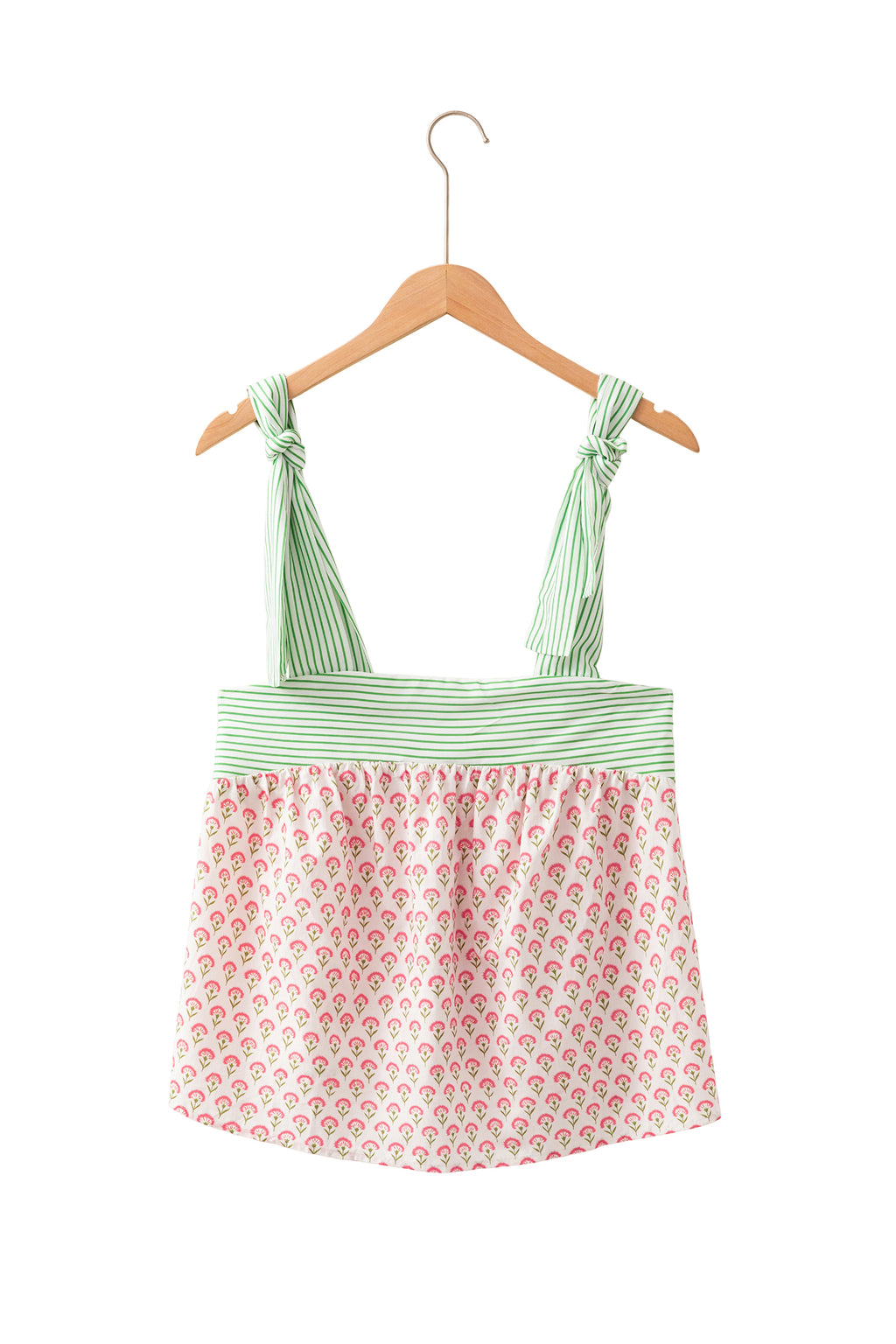 Green Floral Printed Knot Straps Babydoll Tank Top
