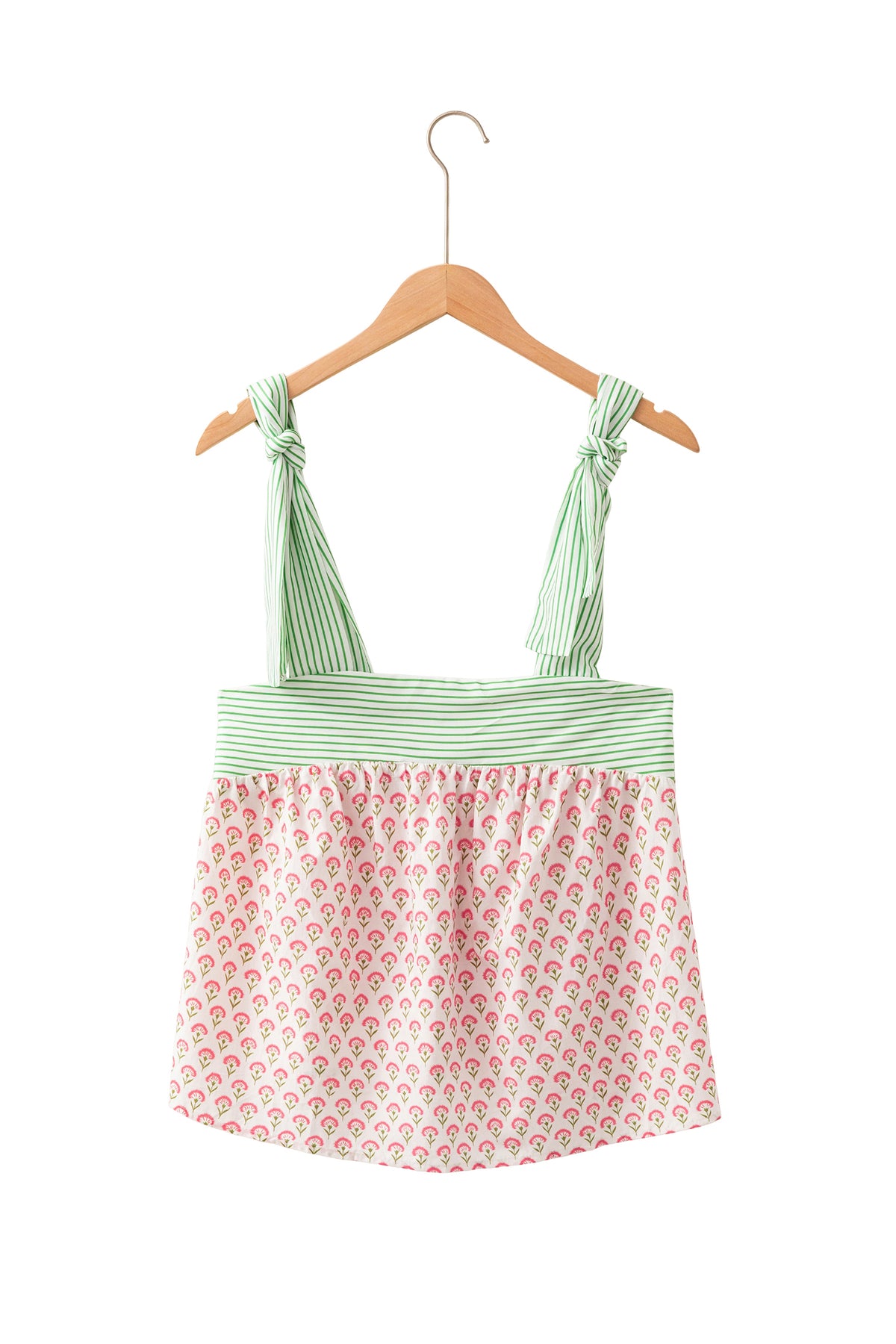 Green Floral Printed Knot Straps Babydoll Tank Top